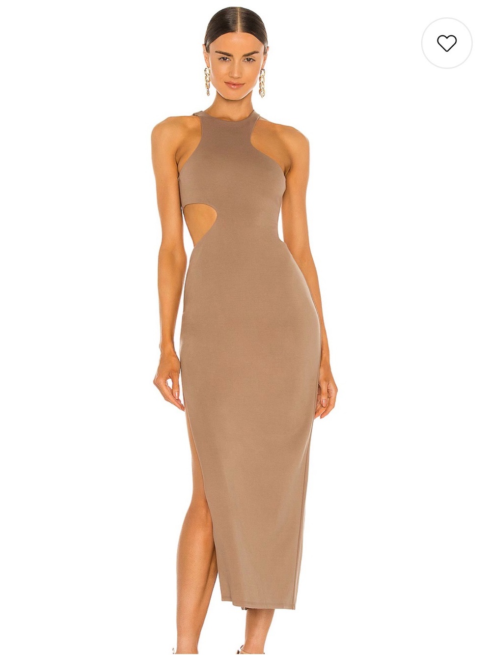 Michael Costello x Revolve Taupe Asymmetrical Cutout Bodycon Dress